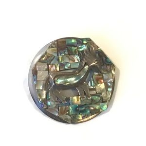Vintage Abalone Shell & Sterling Silver Donkey Mosaic Pin 1 11/16" Long